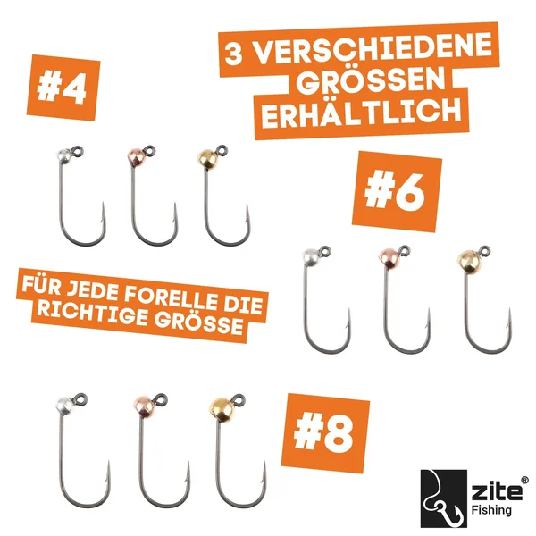 Zite Fishing Tungsten ProSharp Jighaken Set #8 Metallic 18 Angelhaken 0,3-0,7g Jigköpfe Tefloncoated in Sortierbox_auswahl3