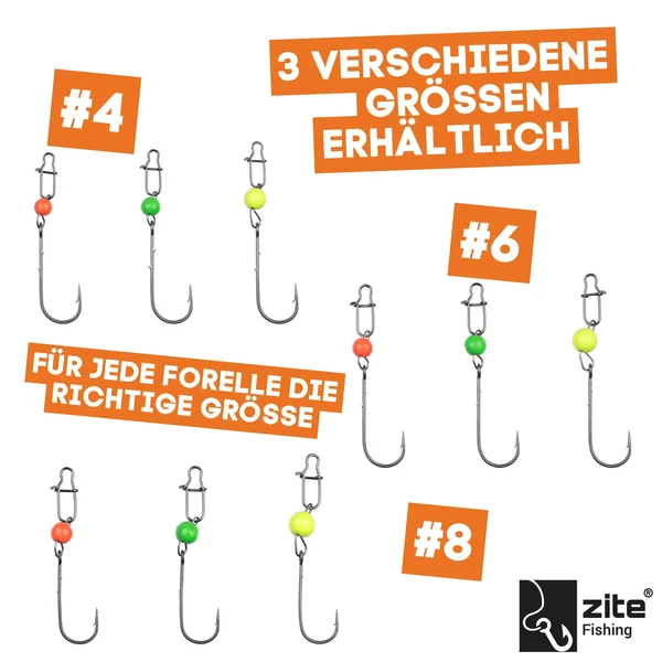 Zite Fishing Tungsten Cheburashka ProSharp Rigs Größe #8 Neon Tungstenperle UV Aktiv Forelle Angelhaken_auswahl3