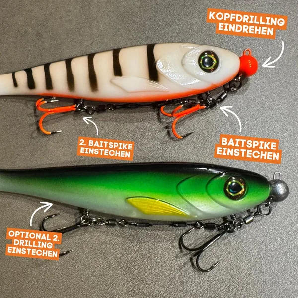 Zite Fishing Hecht Shallow-Rig-System teils UV Aktiv S 9cm & L 13 cm - Gummifisch-System ideal für Hechtköder 15 - 26 cm_auswahl4