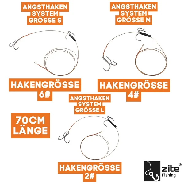 Zite Fishing Köderfisch System S, M & L - Stinger Raubfisch Hechtmontage - 7x7 Stahlvorfach - Fertigsystem_auswahl1