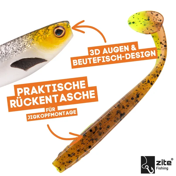 Gummifisch Starterset - Inzite Shad & Pershad je 3 Farben Gummiköder-Kombi für Zander & Barsch inkl. GRATIS Jighaken _auswahl3