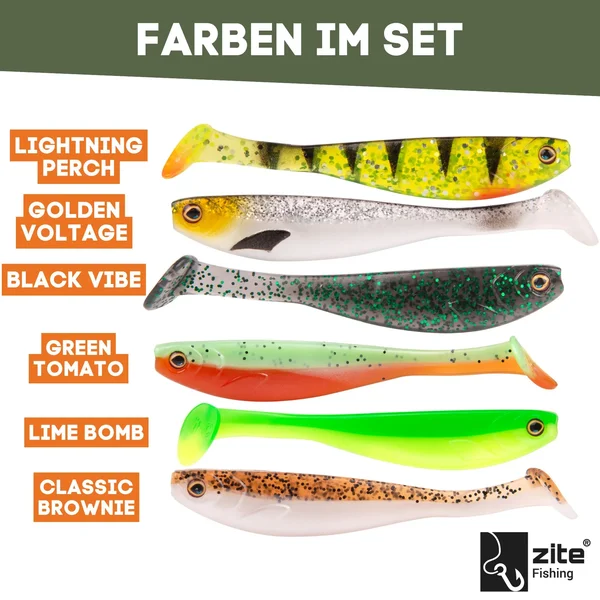 Gummifisch Starterset - Inzite Shad & Pershad je 3 Farben Gummiköder-Kombi für Zander & Barsch inkl. GRATIS Jighaken _auswahl5