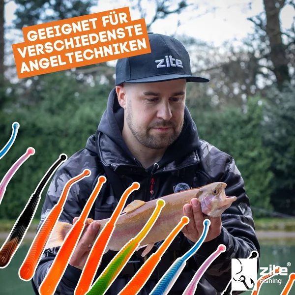 Zite Fishing Slinky Snake Starter Set - 40 Gummiköder Knoblauch & Käse Aroma + 12 ProSharp Haken_auswahl5