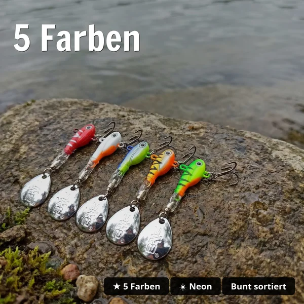 Zite Fishing Jigspinner Set Neon S 5g – 5 Farben für Barsch & Forelle inkl. Tackle-Box_auswahl2