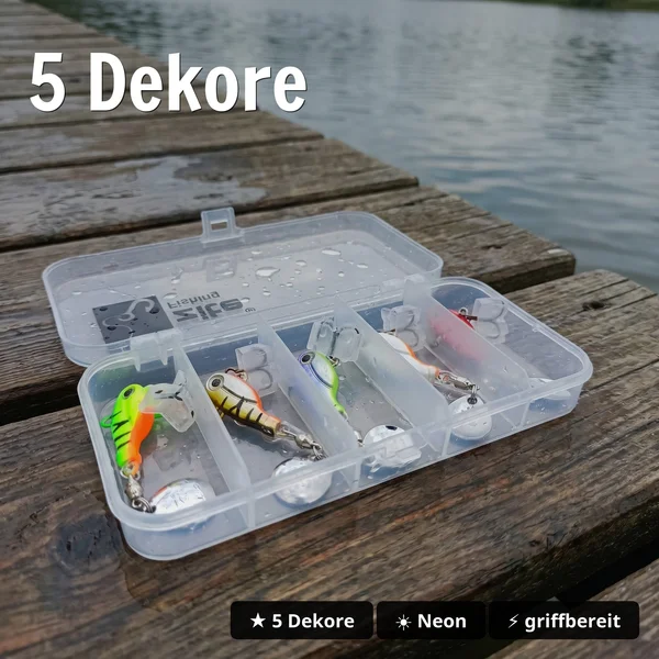 Zite Fishing Jigspinner Set Neon S 10g – 5 Köder mit Köderbox für Barsch, Forelle & Zander_auswahl2