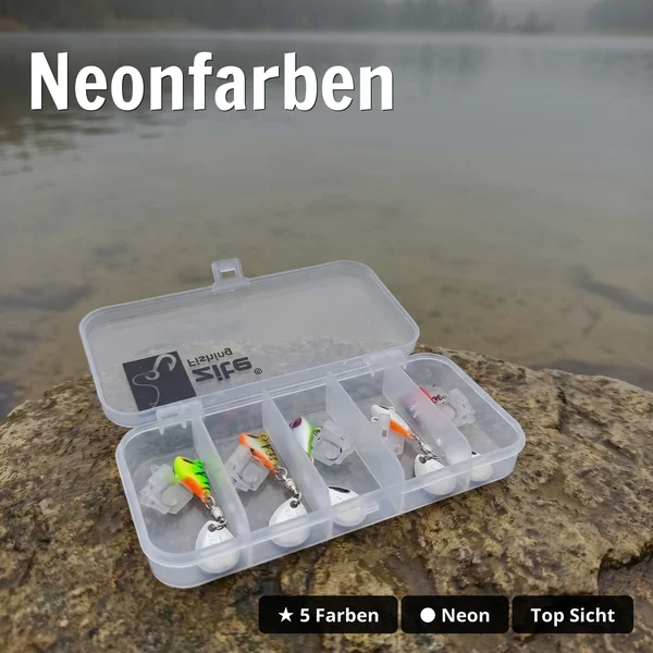 Zite Fishing Jigspinner Set Neon M 5g – 5 Spin-Jigs im Ultralight-Set mit Tackle-Box_auswahl4