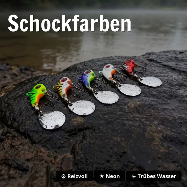 Zite Fishing Jigspinner Set Neon L 10g – 5 Neonfarben Barsch Zander Hecht Tackle-Box_auswahl2