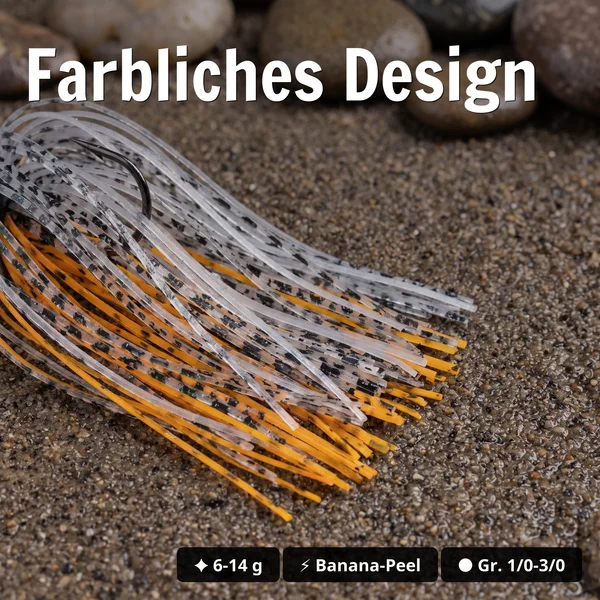 Inzite Skrrt Skirt Jig 6g – Haken 1/0 – Banana Peel – mit Weedguard Fransen Köder für Barsch und Zander_auswahl4
