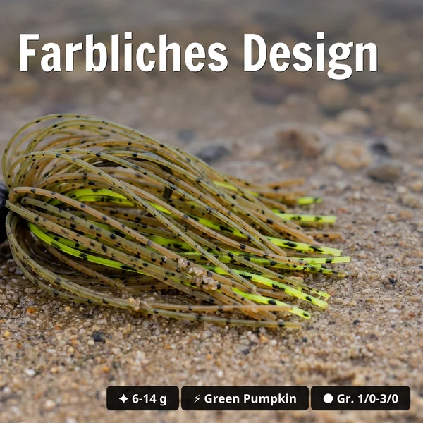 Inzite Skrrt Skirt Jig 6g – Haken 1/0 – Green Pumpkin – mit Weedguard Fransen Köder für Barsch und Zander_auswahl4