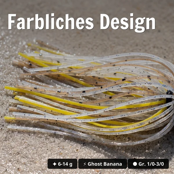 Inzite Skrrt Skirt Jig 14g – Haken 3/0 – Ghost Banana – mit Weedguard Fransen Köder für Barsch und Zander_auswahl4