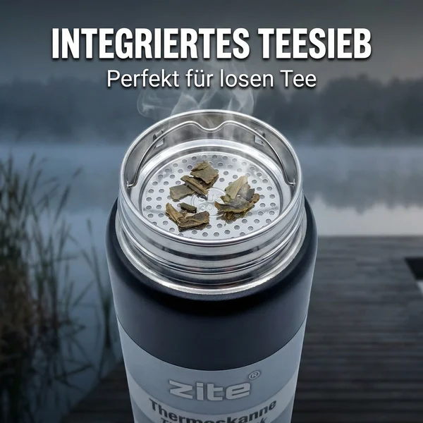 Zite Fishing Thermoskanne 1l Edelstahl Schwarz – Doppelwandige Thermosflasche 8h heiß / 24h kalt mit Becher_auswahl2
