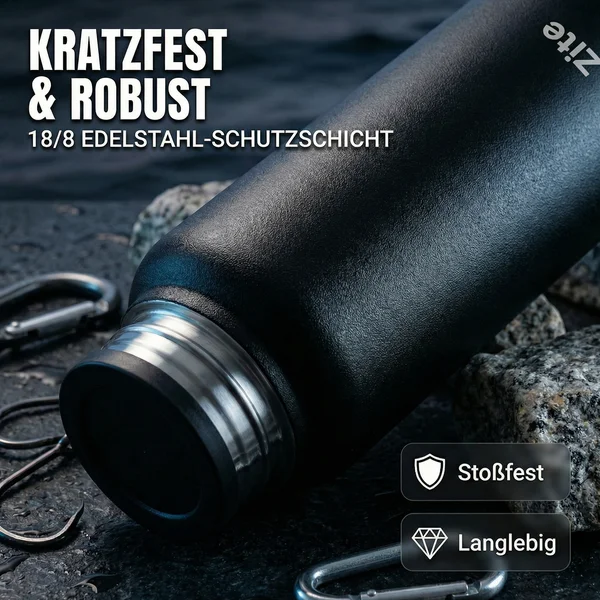 Zite Fishing Thermoskanne 1l Edelstahl Schwarz – Doppelwandige Thermosflasche 8h heiß / 24h kalt mit Becher_auswahl4
