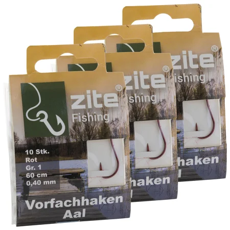 Zite Fishing 30x Haken mit Schnur Aal Gr. 1 Vorfachhaken gebunden mit monofiler Schnur