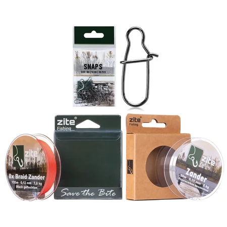 Zite Fishing Vorfachschnur Zander 0,35mm + 8fach geflochtene Schnur Zander + Snaps 0#