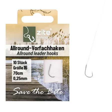 Allround Vorfachhaken Gebunden Nylonvorfach 70 cm 0,25 mm - Größe 16 Zite Fishing