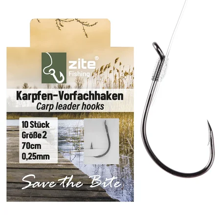 Karpfen Vorfachhaken Größe 4 – Vorgebunden 70 cm 0,25 mm 10 Stück Zite Fishing