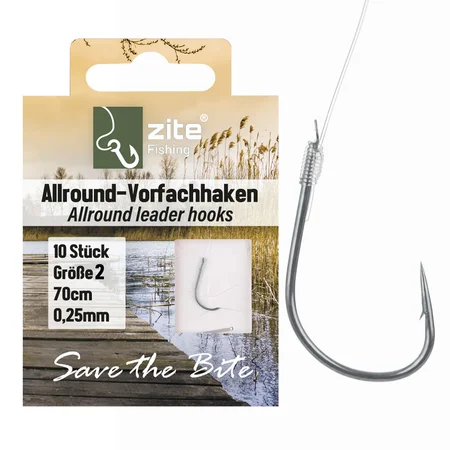 Allround Vorfachhaken Gebunden Nylonvorfach 70 cm 0,25 mm - Größe 2 Zite Fishing