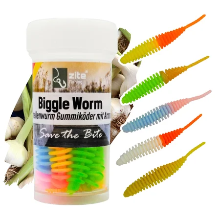 Zite Fishing Biggle Worm Schock Mix Knoblauch 6,5 cm 8 Stück