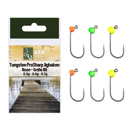 Zite Fishing Premium Tungsten Pro Sharp Jighaken Neon #6 - Teflonbeschichtete Forellen-Haken mit Tungstenperle