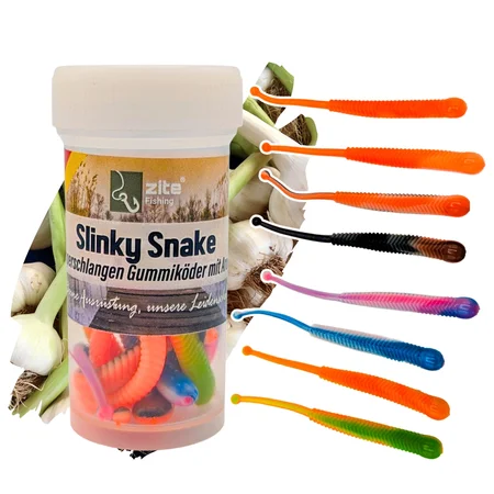 Zite Fishing Slinky Snake Schock Mix Knoblauch 8 cm 8 St. Schlangenförmig Gummi