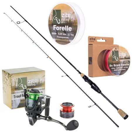 UL Angelset Forelle mit Solid Tip Rute 2m 0,5-3g, 1000er Spinnrolle und 8x geflochtene Schnur
