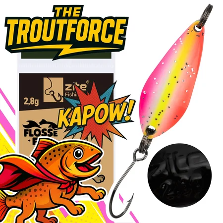 The Troutforce Spoon KAPOW! 2,8 g – Flossefix – UV-aktiver Spoon für Forellenangeln Zite Fishing