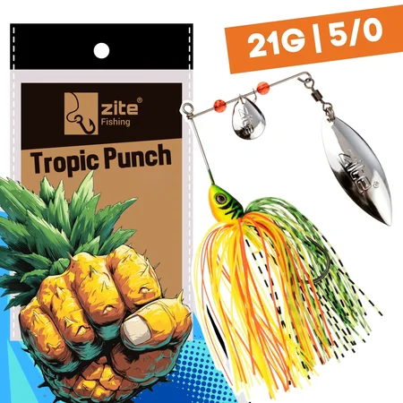 Inzite Rotator Spinnerbaits 21g – Haken 5/0 – Tropic Punch – mit Doppelspinnerblatt & Fransen