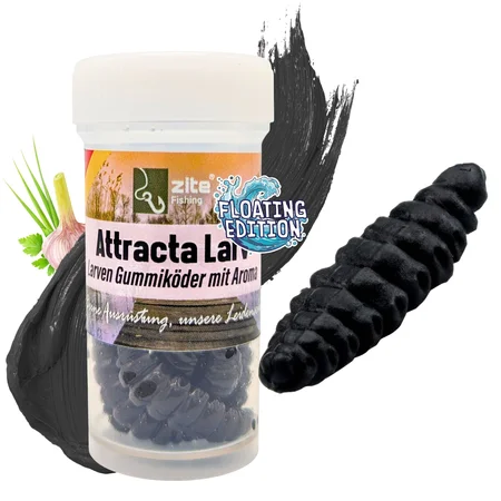 Attracta Larv Schwarz Knoblauch Aroma Floating Edition 3,5 cm 8 STK Larven Imitat Gummi