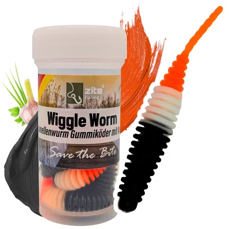 Wiggle Worm Turbo Knoblauch 5,5 cm – Forellen Gummiköder mit Duftaroma, 10 Stück