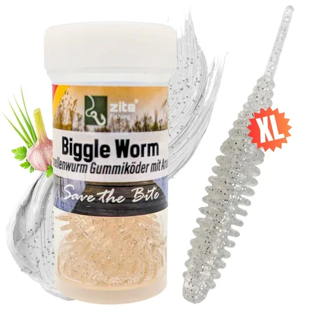 Biggle Worm Transparent Silber Glitter Knoblauch 6,5 cm 8 Stück – Lamellenwurm Gummiköder für Forelle
