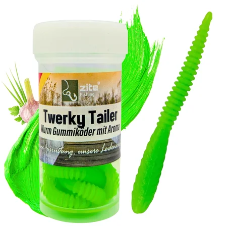 Twerky Tailer Chartreuse Knoblauch 7 cm, 8 Stück – 3in1 Gummiköder für Forelle mit Duft