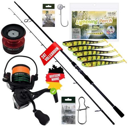 Inzite Base Stick Zander Set - 255 cm Angelrute & Spinning Base Reel 3000 bespult + Zubehör