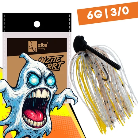 Inzite Skrrt Skirt Jig 6g – Haken 3/0 – Ghost Banana – mit Weedguard Fransen Köder für Barsch und Zander