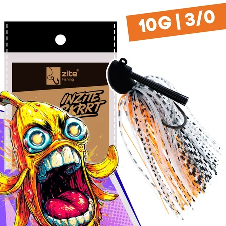 Inzite Skrrt Skirt Jig 10g – Haken 3/0 – Banana Peel – mit Weedguard Fransen Köder für Barsch und Zander
