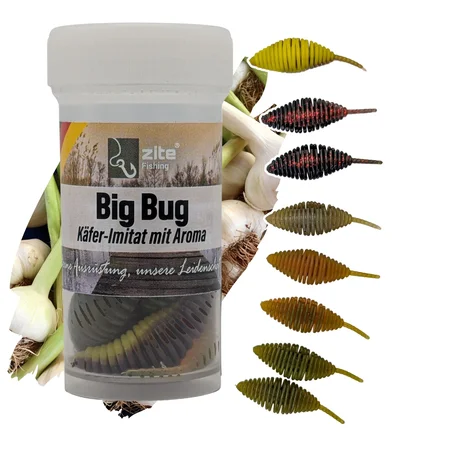 Big Bug Natur Mix Knoblauch 8 Stück – Käfer-Imitat Forellenköder 5 cm, SaboFlex Gummiköder mit Aroma