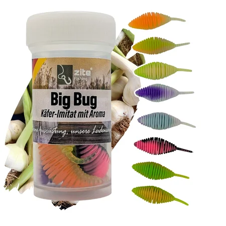 Big Bug Schock Mix Knoblauch – 8 Stück Forellenköder, 5 cm, Käfer-Imitat mit Duft, Dose