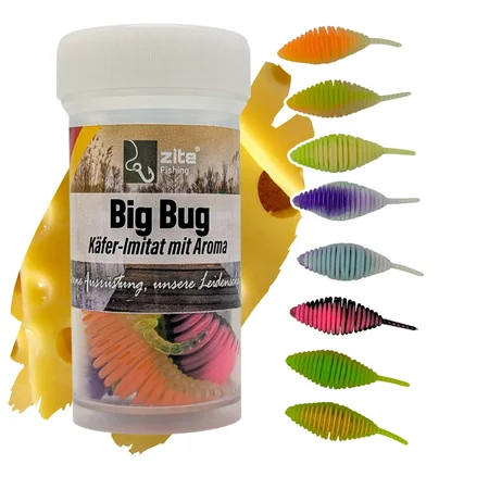 Big Bug Schock Mix Käse – Forellenköder 5 cm, 8 Stück, Käfer-Imitat mit Duftaroma für Jig-Kopf & Cheburashka