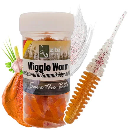 Zite Fishing Wiggle Worm Christal Brown Knoblauch – UV-aktiver Forellenköder mit Lamellen, 5,5 cm, 10 Stück, UL-Angeln