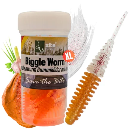 Biggle Worm Christal Brown Knoblauch – Forellenwurm Gummiköder 6,5 cm, 8 Stück, UL-Angeln, Made in Germany