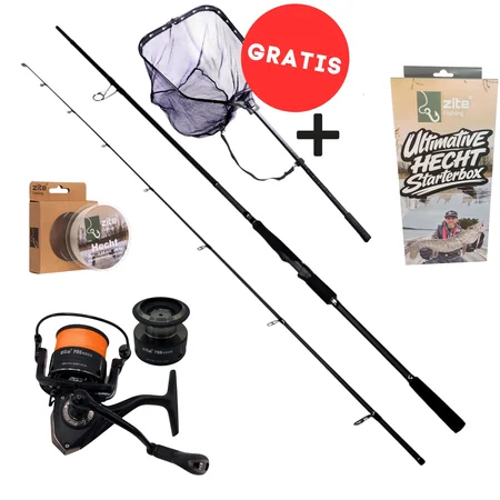 Zite Fishing Hecht Angelset XXL Komplett – Rute, Rolle & Starterbox + Kescher GRATIS für Hecht, Zander & Barsch