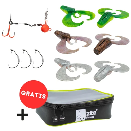 Zite Fishing MONSTER BAT Starter-Set – Hecht-Komplettset mit 6 Gummifischen, Haken, Hechtsystem & Angeltasche GRATIS