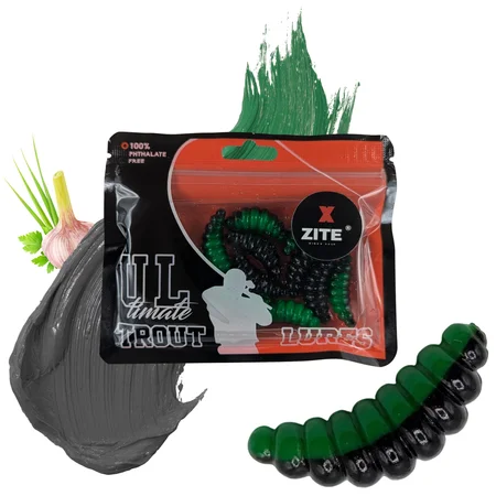 Big Mag Forellenköder Schwarz/Grün UV-aktiv Knoblauch 3 cm 10 Stück