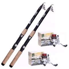 Zite Fishing Angelset für Karpfenangler und Einsteiger - 2 Angelruten mit Rollen, Kescher und Transporttasche - Zwei Teleskopruten mit passenden Angelrollen