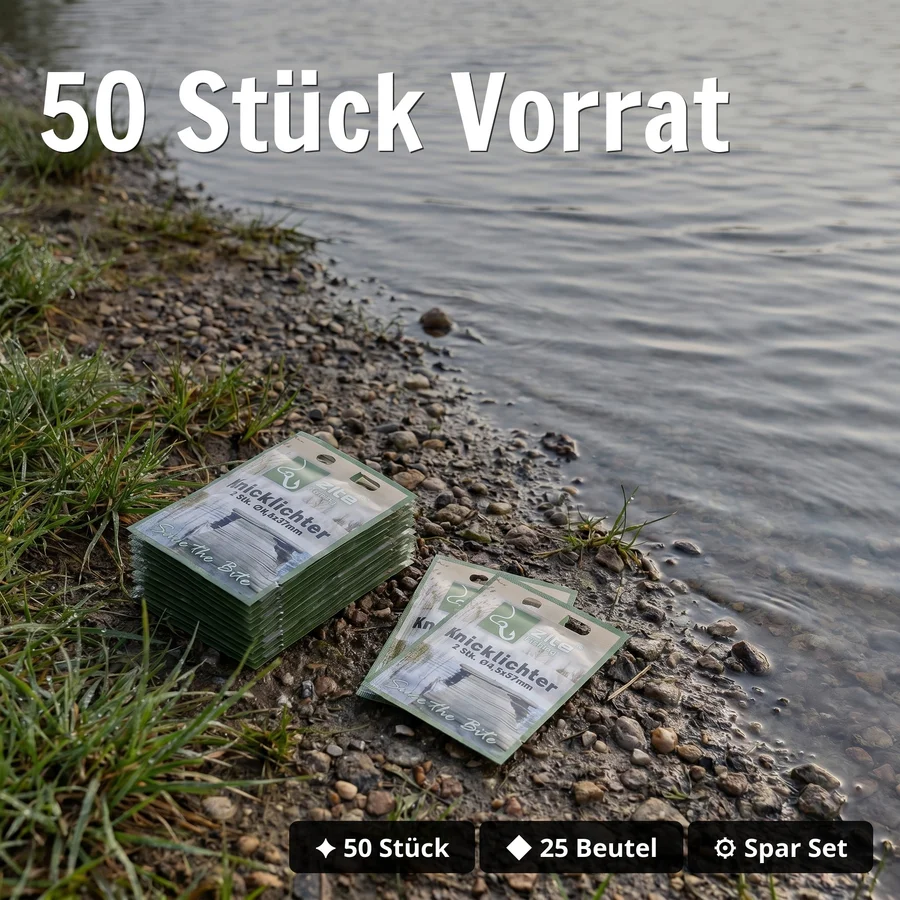 50x Knicklicht Vorratspack – 25 Beutel à 2 Stück Gelb/Grün mit Adapter Zite Fishing - 50 Stück Vorrat