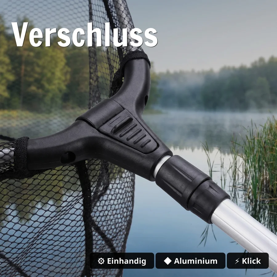 Kescher Gummiert 2,10m – 3-Teilig Teleskop mit gummiertem Netz & Maßband-Tasche Zite Fishing  - Verschluss