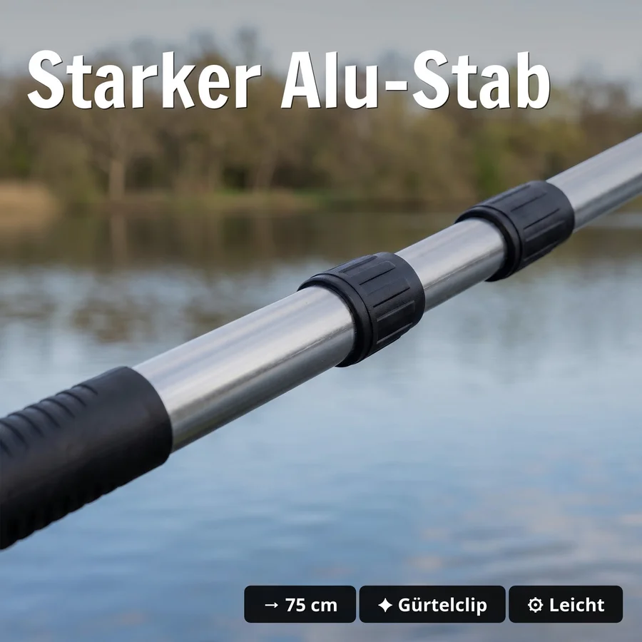 Kescher Gummiert 2,10m – 3-Teilig Teleskop mit gummiertem Netz & Maßband-Tasche Zite Fishing  - Starker Alu-Stab