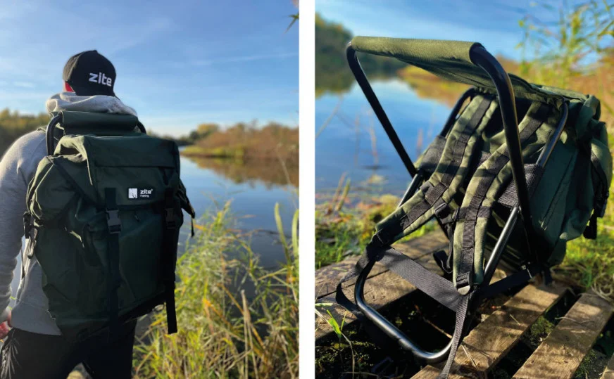Angelrucksack mit Stuhl Rucksackstuhl Angeln 52x49x30cm Zite Fishing - Unser Angelrucksack im Outdoor-Einsatz