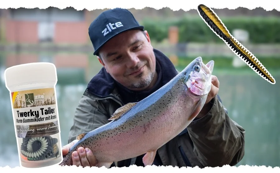 Zite Fishing Twerky Tailer Dark Mix Knoblauch 7 cm 8 STK 3in1 Gummiköder Forelle - Unsere Twerky Tailer im Outdoor-Einsatz