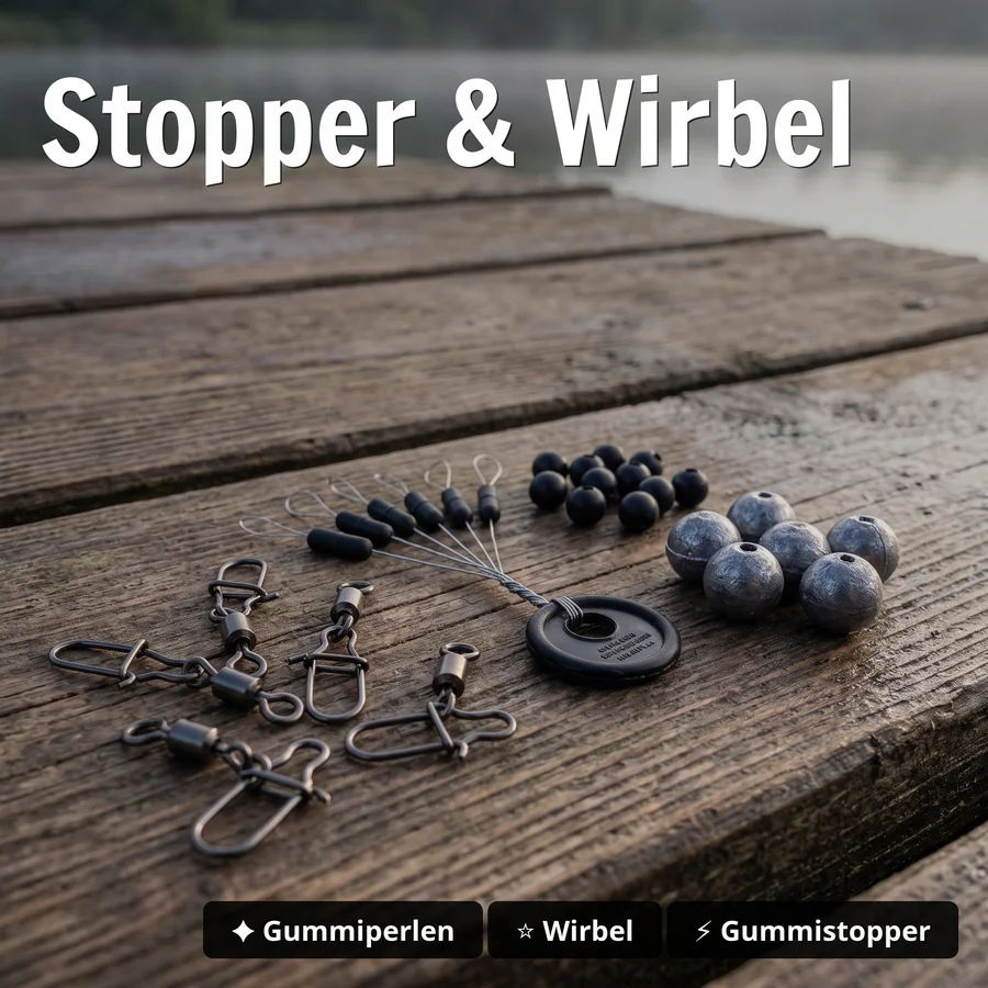 Deadbait Hechtposen Sortiment - Durchlaufposen mit Köderfisch System, Wirbel, Bleigewichte & mehr für das Hechtangeln - Stopper & Wirbel