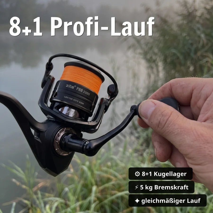 Zite Fishing Spinning Reel Pro 2000 bespult Spinnrolle mit Frontbremse 8+1 2 Aluminiumspulen für Spinnfischen - 8+1 Profi-Lauf